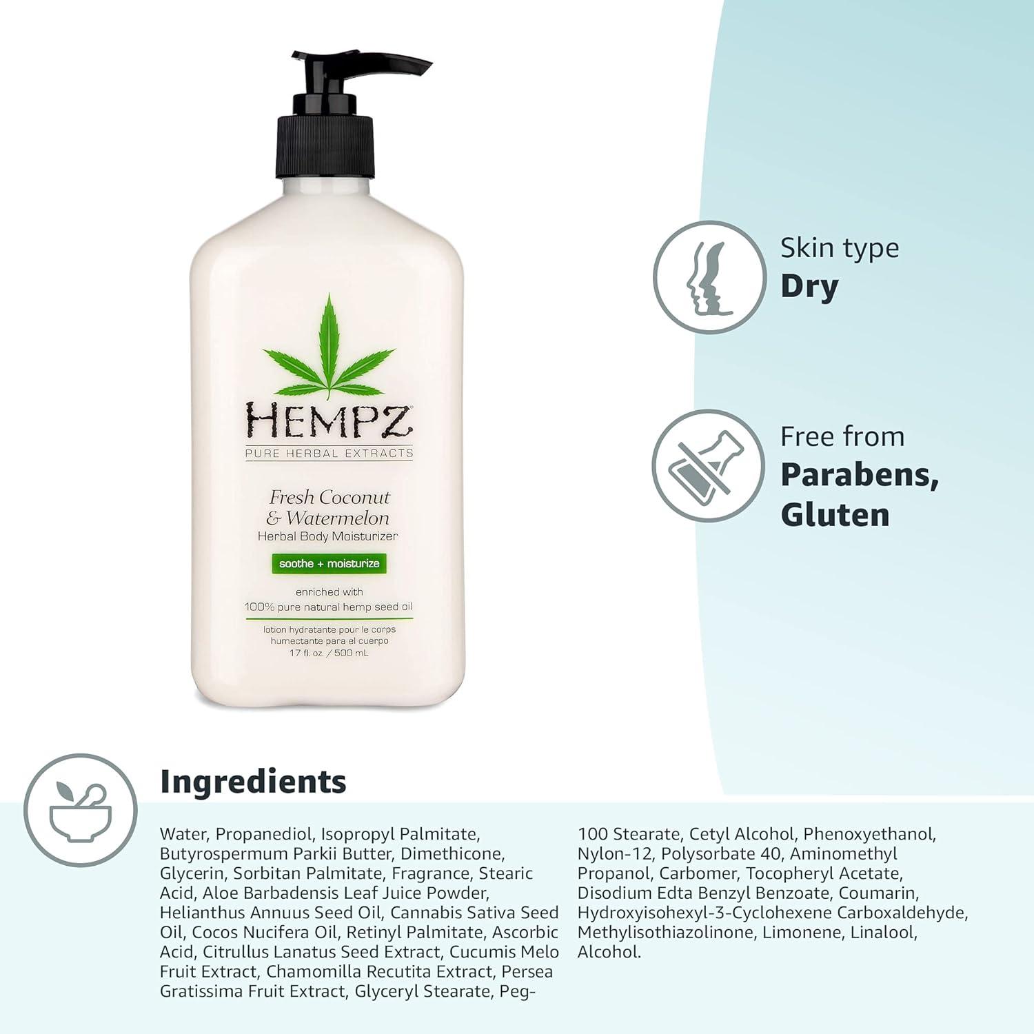 image:imageHempz Whipped Vanilla amp Coconut Cream Body amp Hand Lotion Vegan Formula for Men or Women 17 ozCoconut Watermelon
