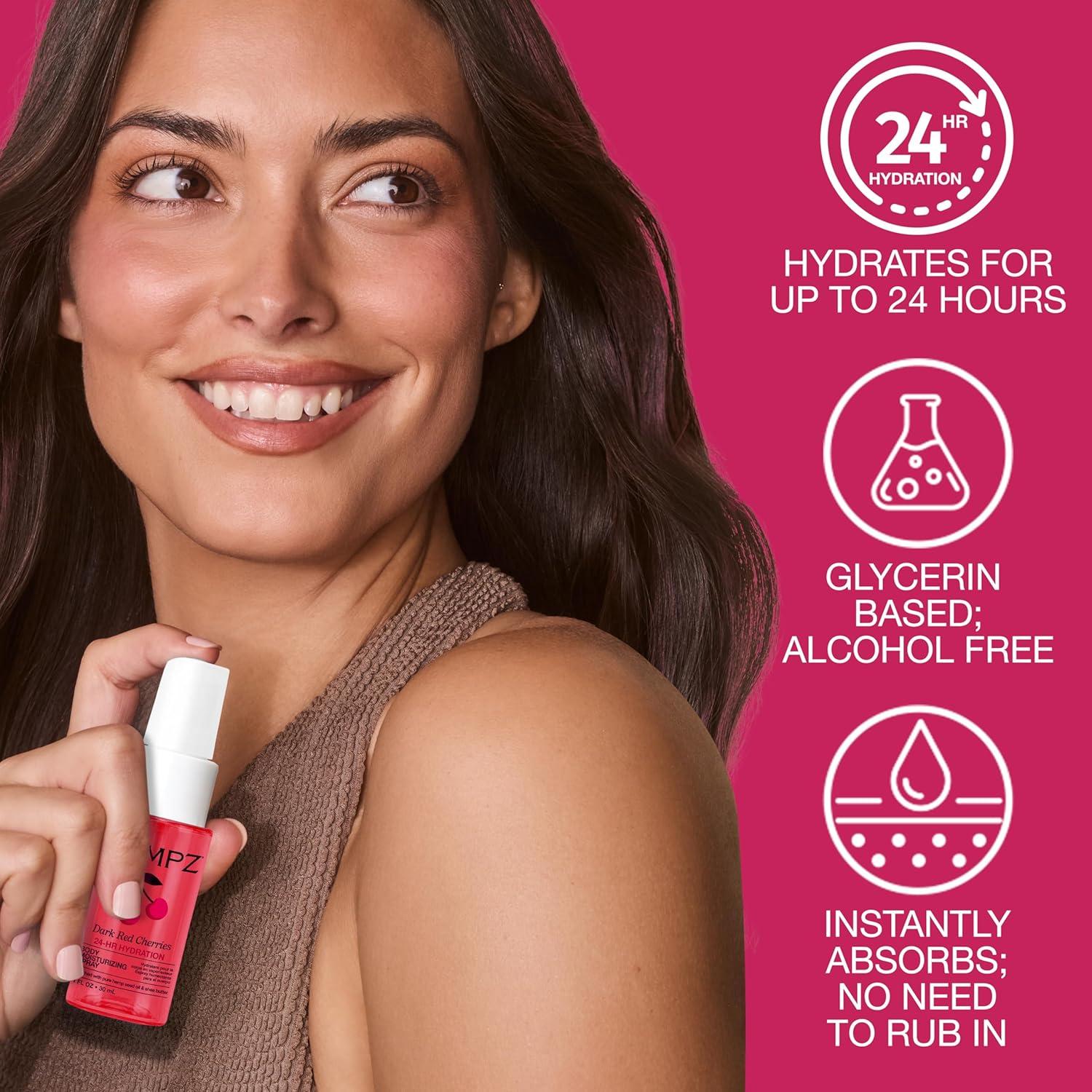 image:imageHempz Cherry Hydrating Mist Spray Dark Red Cherries lightweight fragrance Travel Size Moisturizer Beach Vacation Essential 1 floz