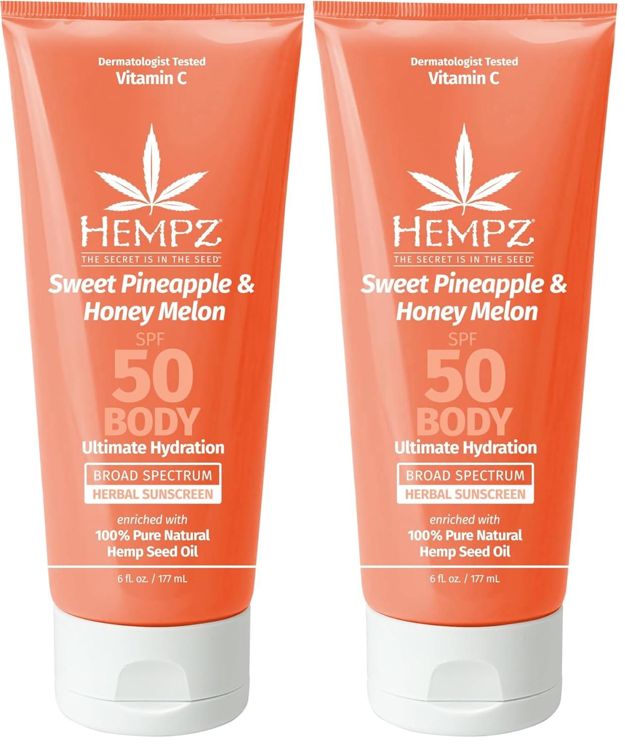 image:imageHempz Daily Body Sunscreen SPF 30 Sweet Pineapple and Honeymelon Reef Safe Vegan Dermatologist Tested 6 oz6 Fl Oz Pack of 2