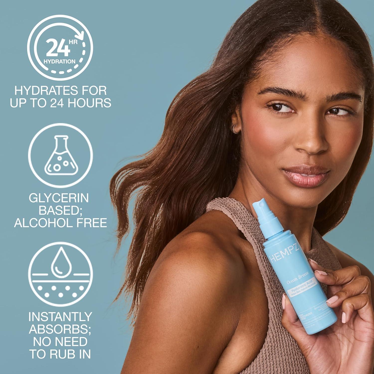image:imageHempz Ocean Breeze Body Moisturizer Spray Hydrating Lightweight Mist with Hyaluronic Acid Travel Friendly 34 floz