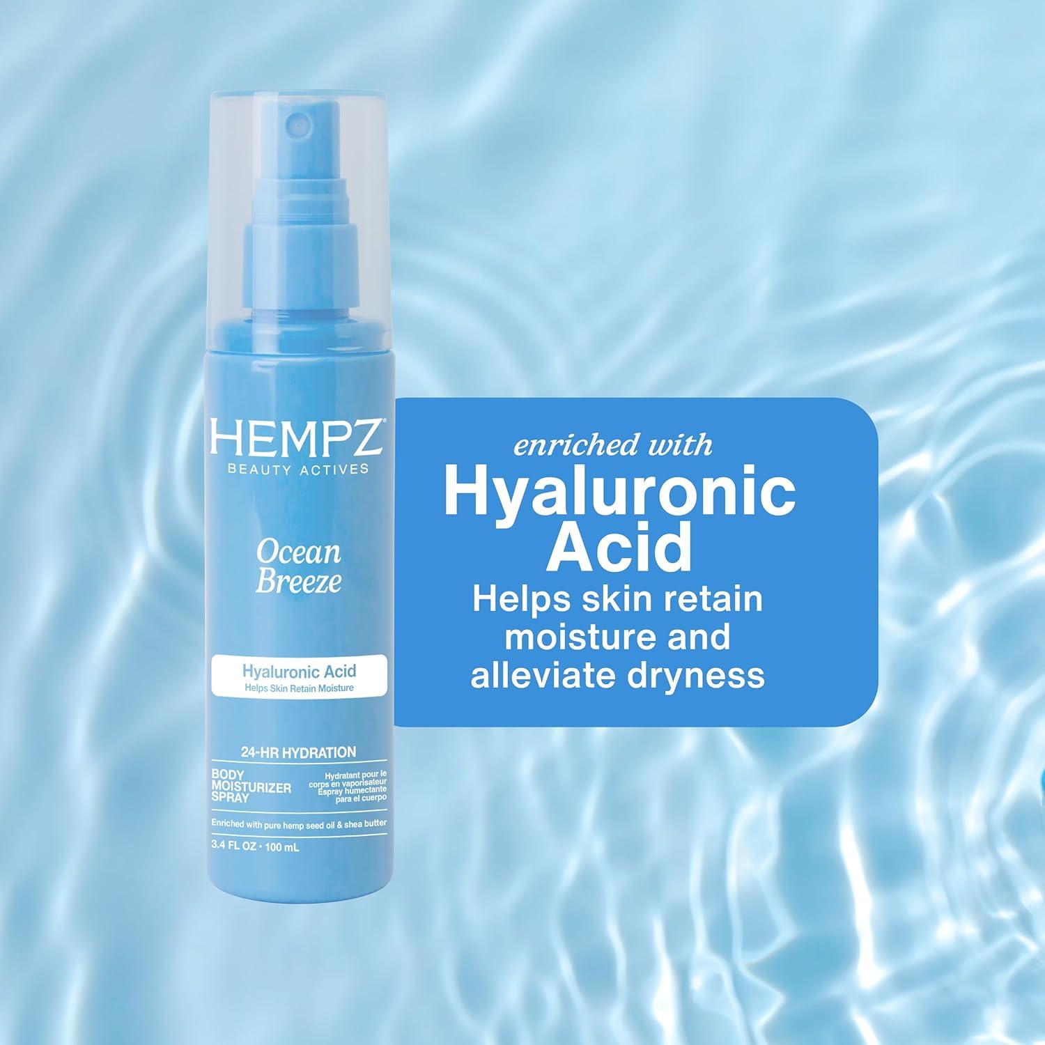image:imageHempz Ocean Breeze Body Moisturizer Spray Hydrating Lightweight Mist with Hyaluronic Acid Travel Friendly 34 floz