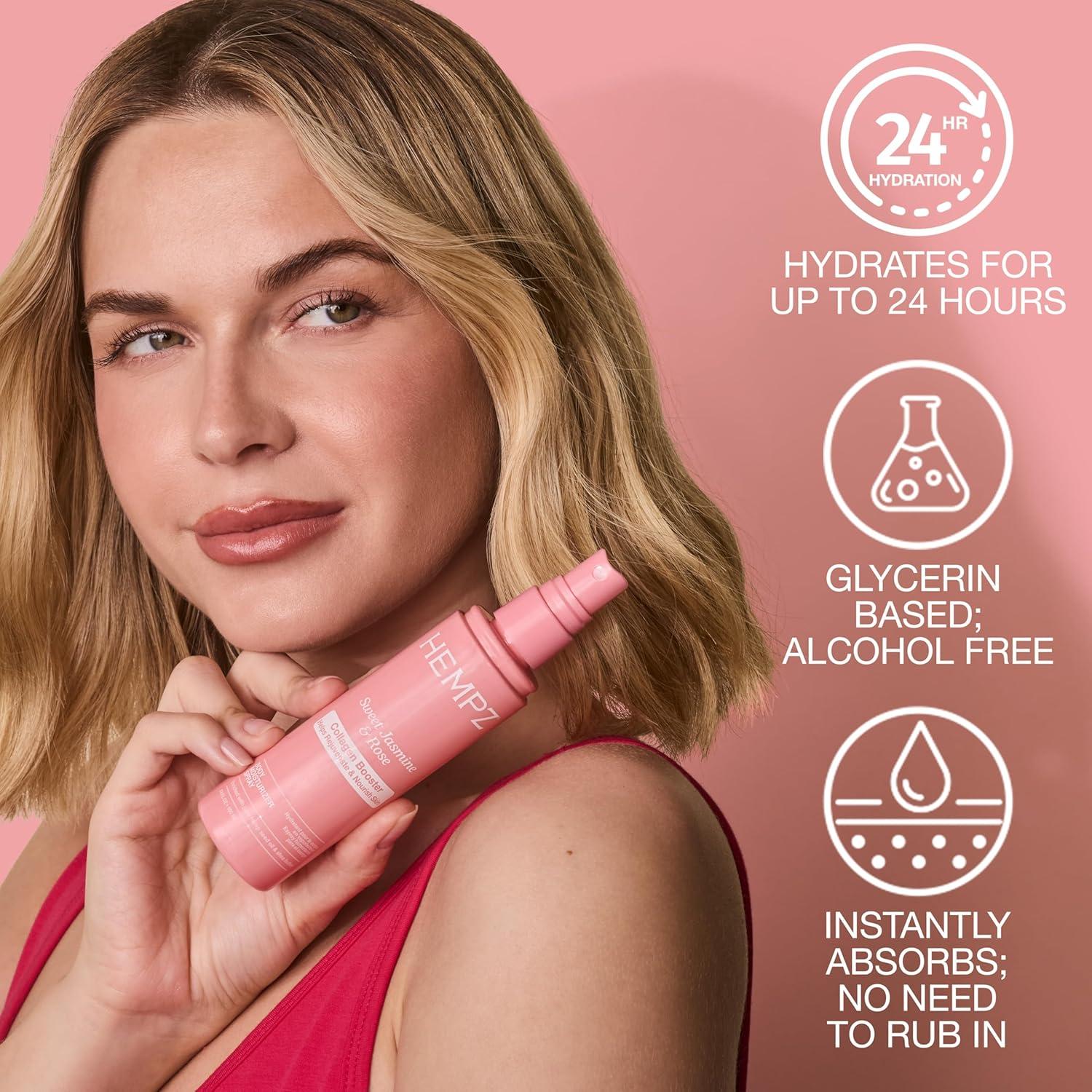image:imageHempz Sweet Jasmine amp Rose Body Moisturizer Spray Hydrating Mist with Collagen Travel Friendly 34 floz