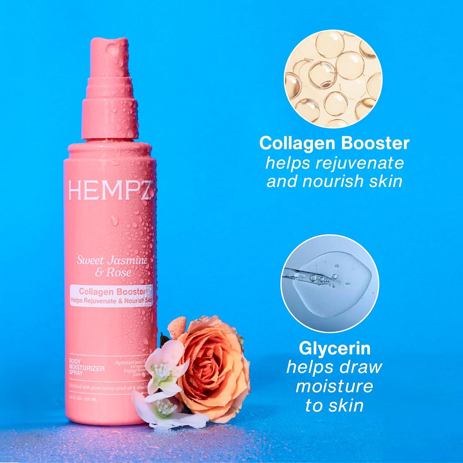 image:imageHempz Sweet Jasmine amp Rose Body Moisturizer Spray Hydrating Mist with Collagen Travel Friendly 34 floz