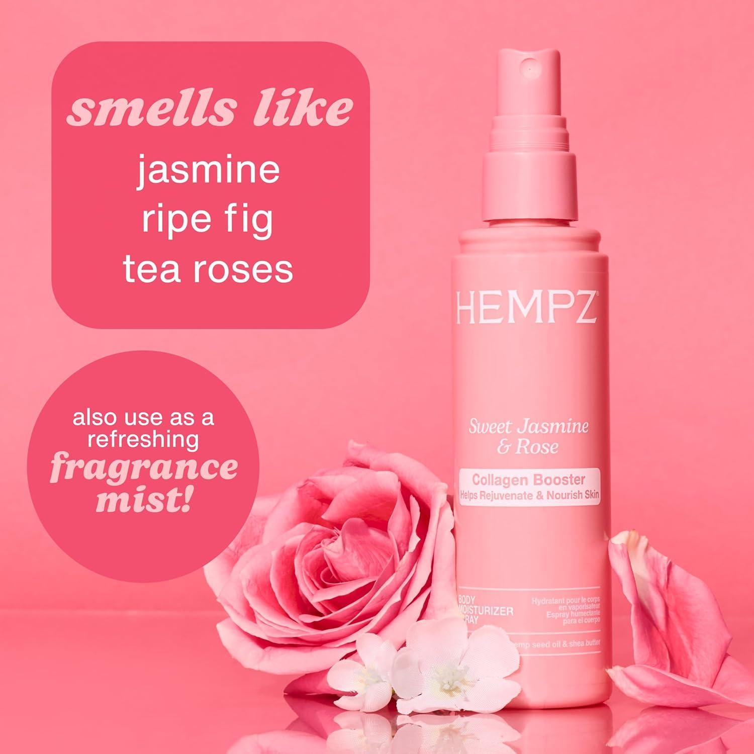 image:imageHempz Sweet Jasmine amp Rose Body Moisturizer Spray Hydrating Mist with Collagen Travel Friendly 34 floz