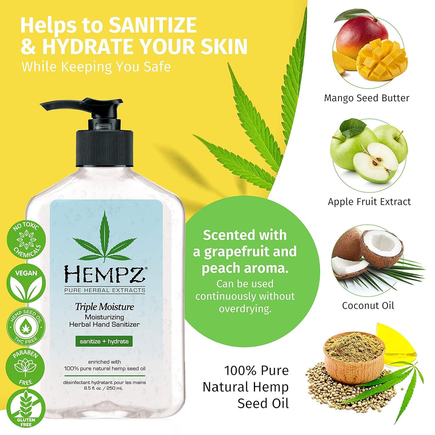 image:imageHempz Triple Moisture Herbal Moisturizing Hand Sanitizer 225 oz Scented Antibacterial Gel for Hands Kills 99 of Germs Grapefruit Fragranced Antiseptic with Skin HydrationCitrus