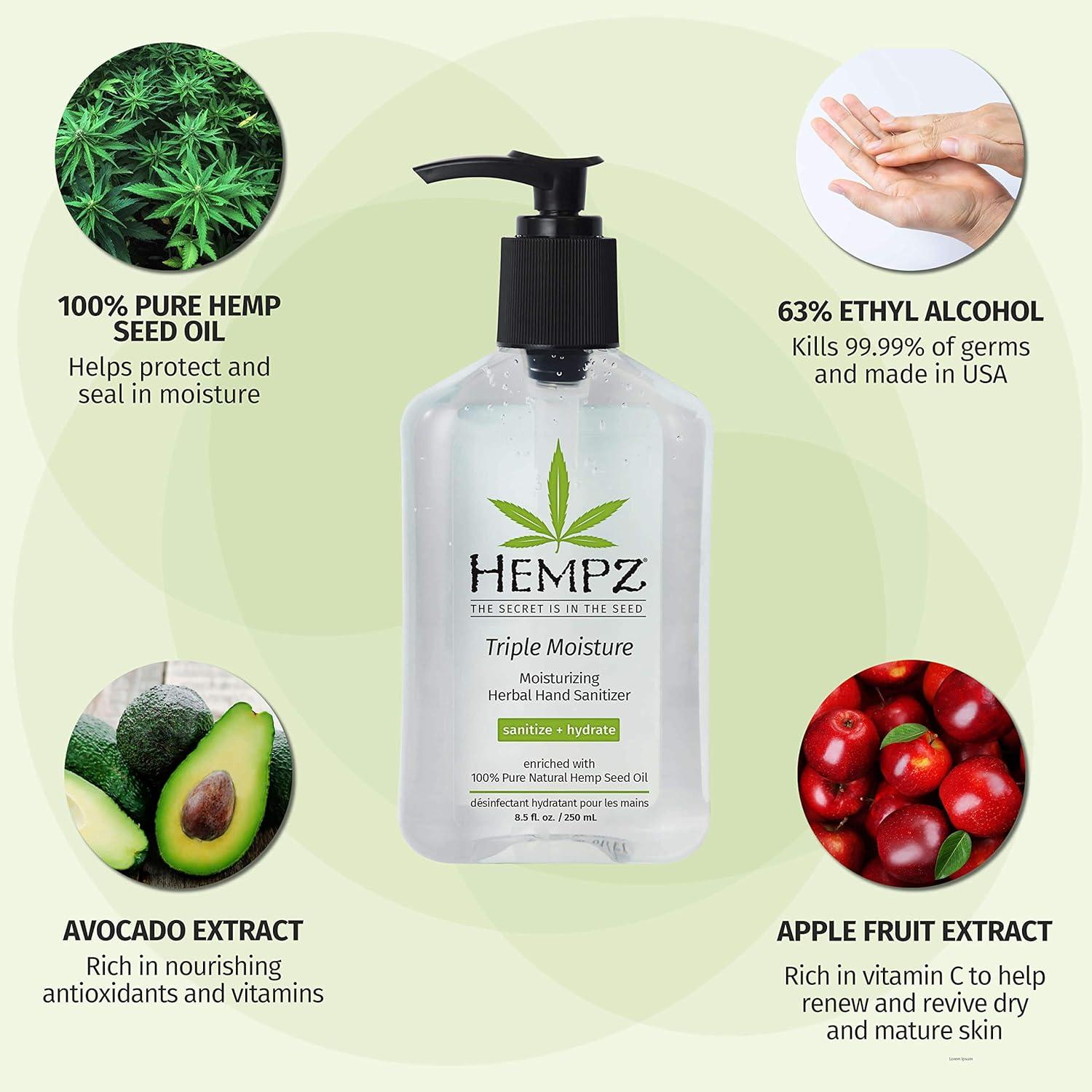 image:imageHempz Triple Moisture Herbal Moisturizing Hand Sanitizer 225 oz Scented Antibacterial Gel for Hands Kills 99 of Germs Grapefruit Fragranced Antiseptic with Skin HydrationCitrus
