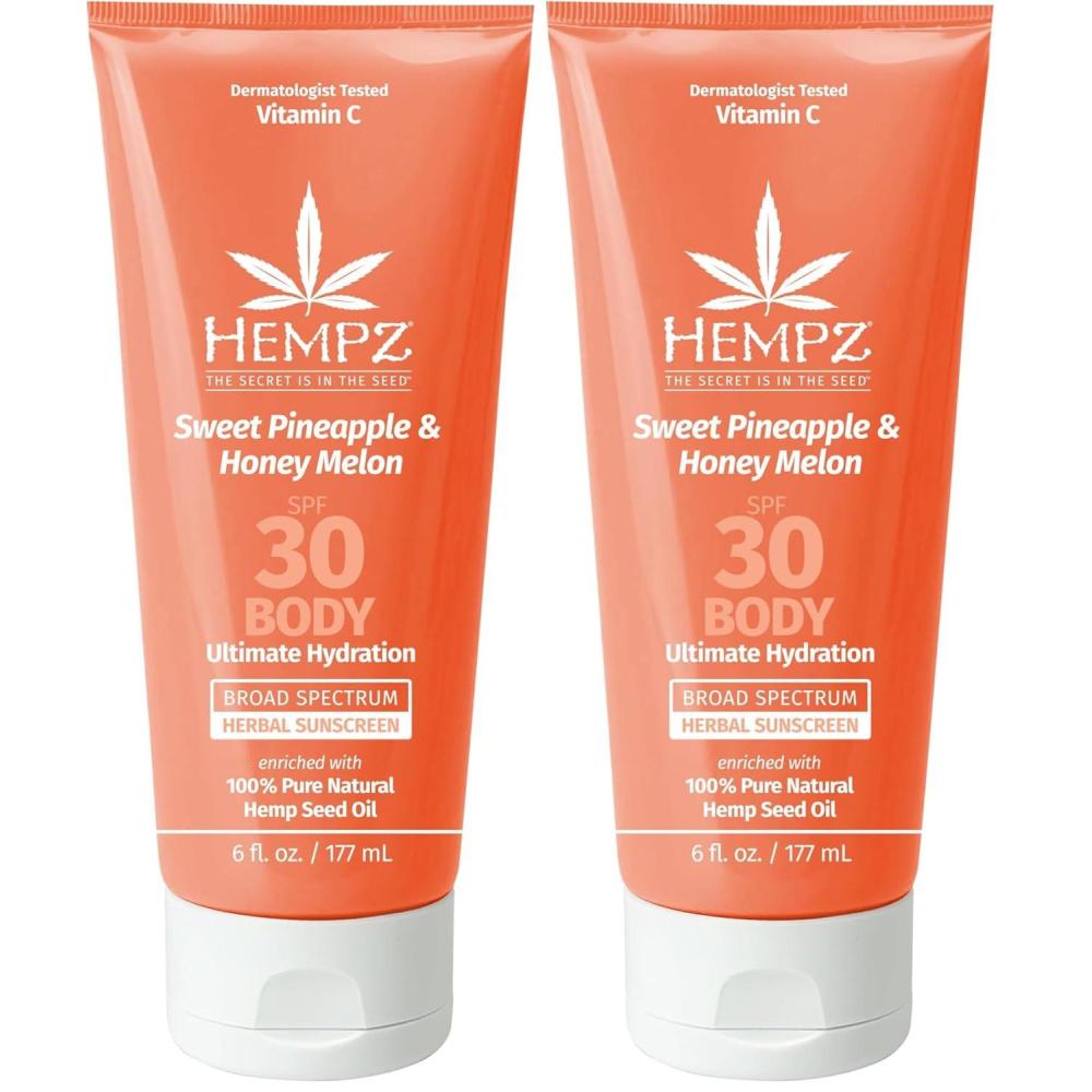 image:imageHempz Daily Body Sunscreen SPF 30 Sweet Pineapple and Honeymelon Reef Safe Vegan Dermatologist Tested 6 oz6 Fl Oz Pack of 2