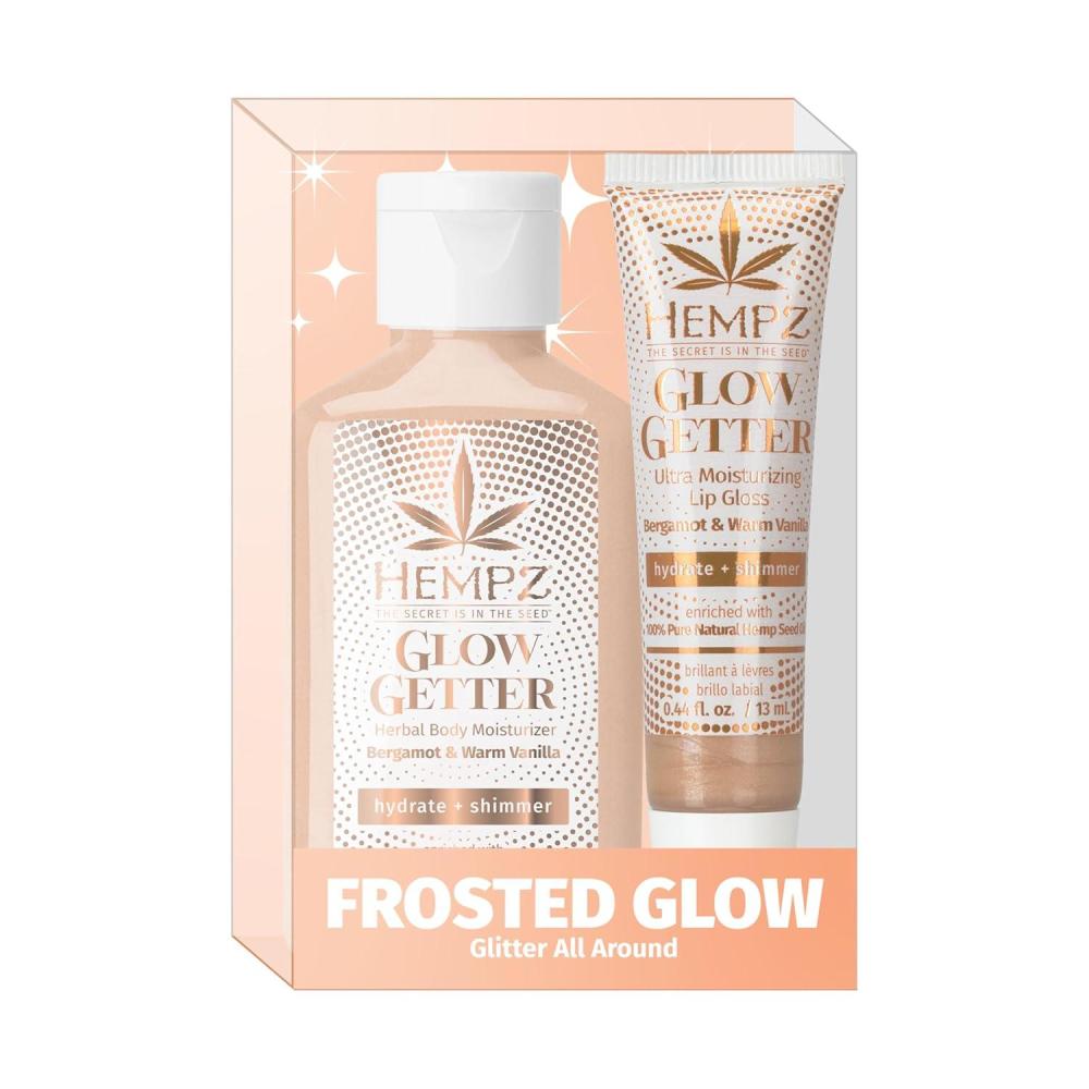 image:imageHempz Frosted Glow Kit Illuminating Mini Body Lotion and Shimmer Lip Gloss Duo Limited Edition Glitter Gift Set 225 oz and 44 oz