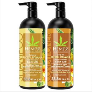 HEMPZ Hair Shampoo & Conditioner Set – Grapefruit & Peach Scent for Dry, Damaged and Color Treated Hair, Hydrating, Softening, Moisturizing with Biotin Duo Set 33.8 fl oz(Banana)