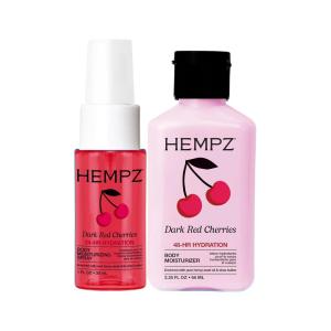Hempz Cherry Hydration On The Go Travel Size Bundle – Body Lotion, 2.25 oz. + Body Moisturizer Spray, Hydrating Mist, 1 fl.oz.