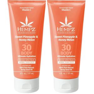 Hempz Daily Body Sunscreen SPF 30, Sweet Pineapple and Honeymelon, Reef Safe, Vegan, Dermatologist Tested, 6 oz(6 Fl Oz (Pack of 2))
