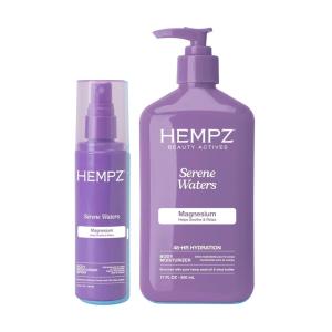 Hempz Magnesium, Serene Waters Bundle – Body Lotion, 17 oz. + Body Moisturizer Spray, Hydrating Mist 1 fl.oz.