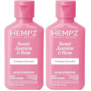 Hempz Mini Collagen-Infused Jasmine & Rose Body Moisturizer, 2.25 oz – Paraben-Free, Vegan, Cruelty-Free(2.25 Fl Oz (Pack of 2))