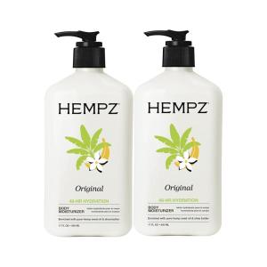 Hempz Original Natural Hemp Seed Oil Body Moisturizer with Shea Butter and Ginseng, 2.25 Fluid Ounce – Pure Herbal Skin Lotion for Dryness – Nourishing Vegan Body Cream in Floral and Banana(17 Fl Oz (Pack of 2))