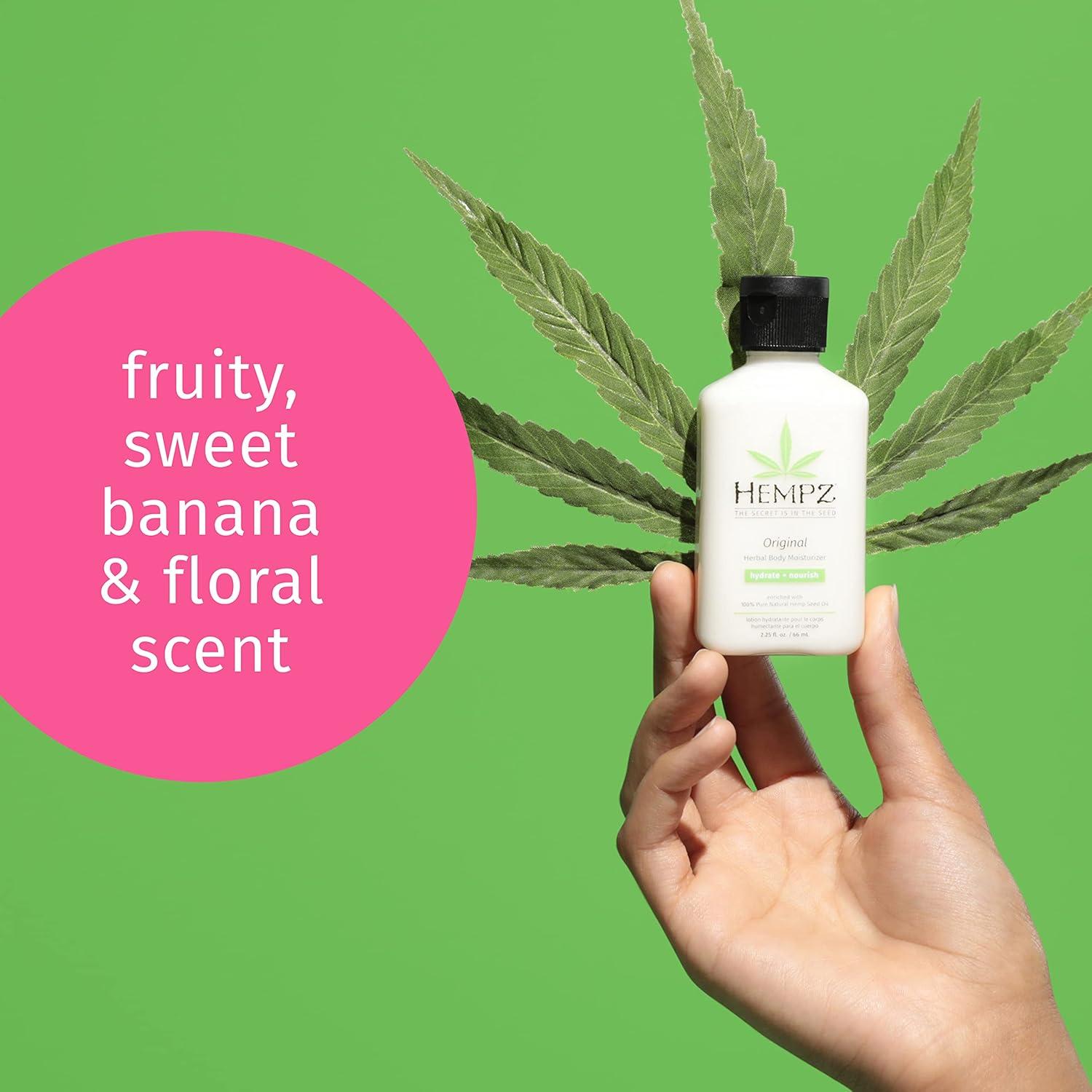 image:imageHEMPZ Mini Original Body Lotion Floral amp Banana Scent Daily Moisturizing Cream Shea Butter Hand and Body Moisturizer Skin Care Products Hydrating Hemp Seed Oil Mini 225 ozFloral Banana