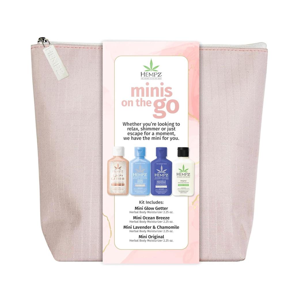 image:imageHempz Minis on the Go Hydrating Body amp Hand Lotion 4Pack Travel Size 225 Oz Each Perfect OntheGo Moisturizer For Women Featuring 4 Mini Lotions For Travel With A Free OnTheGo Bag