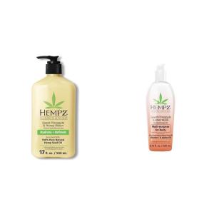 Hempz Body Lotion & Body Oil Bundle – Sweet Pineapple and Honey Melon Scents – Moisturizing Cream 17oz & Hydrating Oil 6.76oz