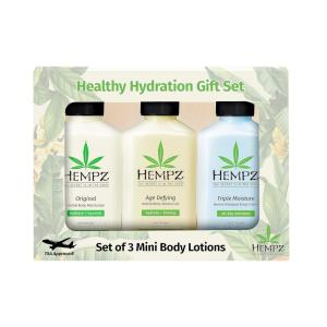 Hempz Healthy Hydration Triple Moisture, Age Defying, & Original (2.25 Oz, 3-Pack) Body Moisturizing Lotion Gift Set – Mini Scented Travel Cream Skin Care for Women & Men, Made with Shea Butter(Floral Banana)
