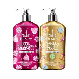 Hempz Holiday Body Lotion 2-Pack, Pink Peppermint Meringue and Vanilla Frosted Sugar Cookie Moisturizer, Fall and Winter Body Care, Gift for Men & Women, 17 oz Duo(17 Fl Oz (Pack of 2))