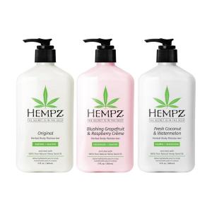 Hempz Original Herbal Body Moisturizer + Fresh Coconut & Watermelon Moisturizer + Blushing Grapefruit & Raspberry Crème Herbal Body Moisturizer, 17 Fl Oz, 3 Pack Bundle – Vitamin Infused Lotion