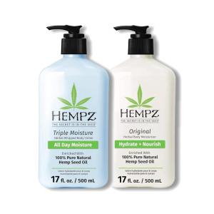 Hempz Original, Natural Hemp Seed Oil Body Moisturizer with Shea Butter and Ginseng & Body Lotion – Triple Moisture – Grapefruit and Sparkling Peach – Daily Moisturizing Cream – 17oz