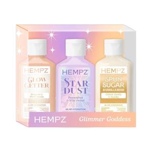 Hempz Mini Shimmer Lotion Set, Gold, Silver and Rose Gold Moisturizer, Glimmer Goddess Radiant Skin Travel Kit, 3 pack, TSA Approved, 2.25 oz