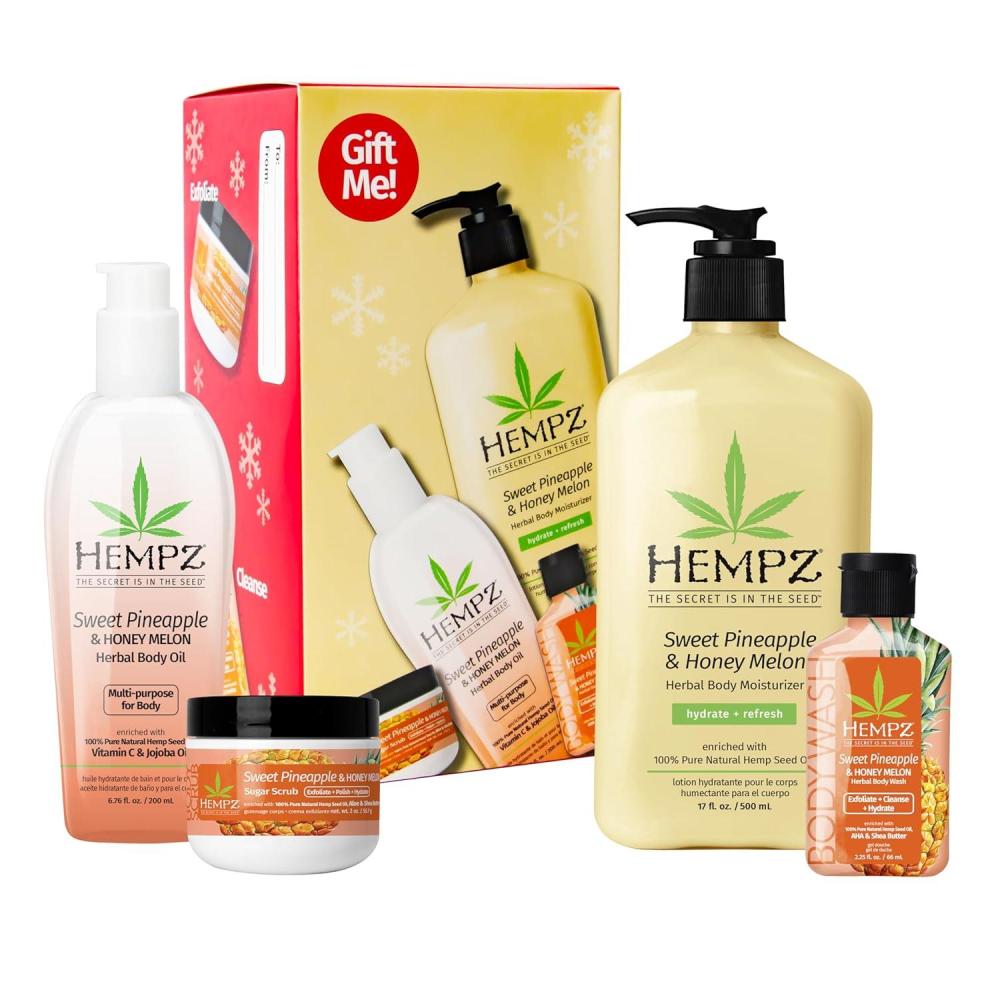 image:imageHempz Sweet Pineapple amp Honey Melon Gift Set Body Care Routine Body Lotion Bath Oil Body Wash amp Scrub