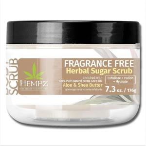 HEMPZ Sugar Body Scrub – Fragrance Free – All Natural Exfoliating Shea Butter, Sugar, and Salt – For Women, Men, and Teens – 7.3 fl oz(Fragrance Free)