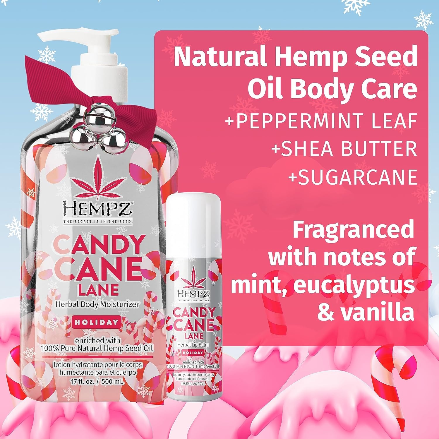 image:imageHempz Holiday Gift Set Candy Cane Lane Moisturizer 17 Oz amp Lip Balm 44 Oz Holiday Moisturizing Lip Balm amp Hydrating Lotion Skin Care Gift Set for Women amp Men for Combatting Dry Lips amp SkinCandy Cane Lane
