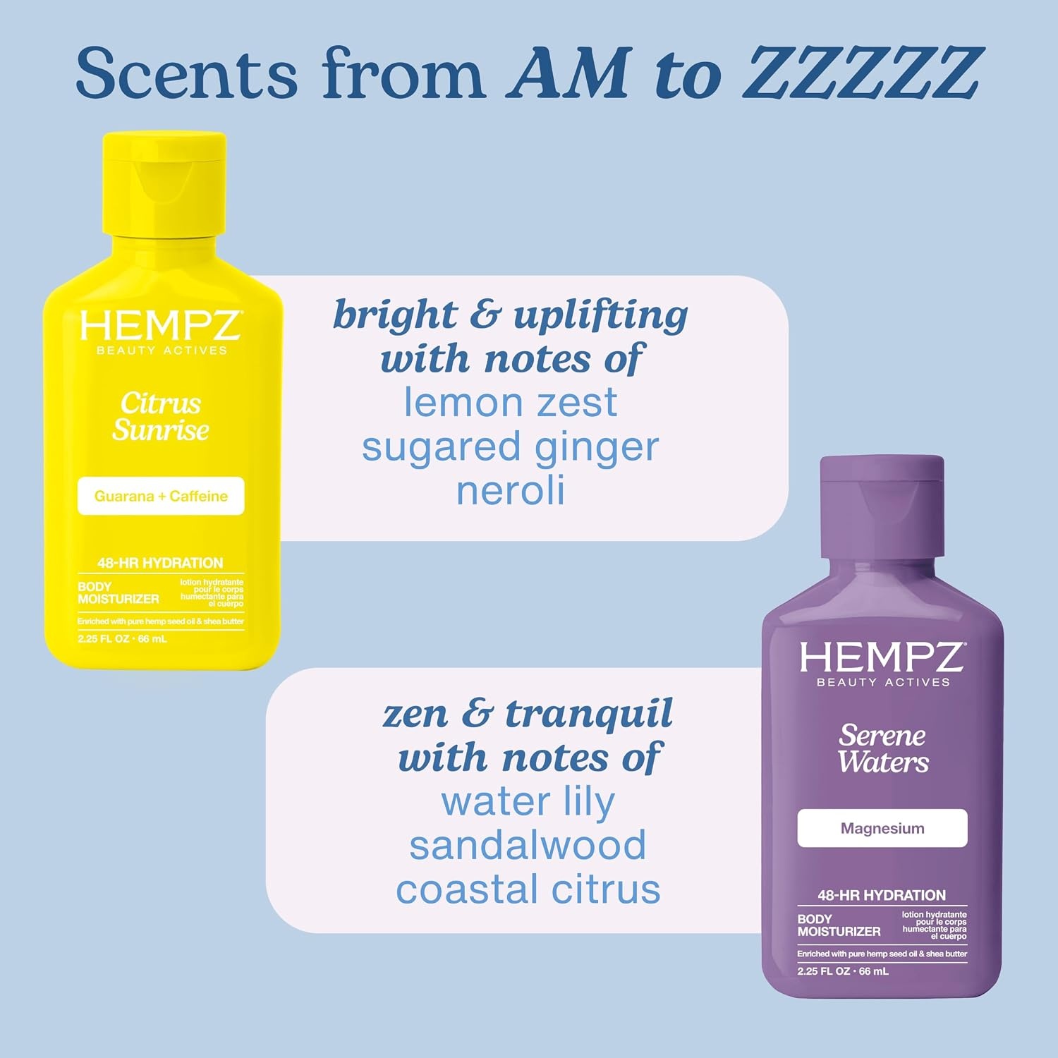 image:imageHempz Mini Body Lotion Duo Magnesium amp Arnica Nighttime Lotion and Citrus Sunrise Citrus Scented Body Lotion Hydrating Travel Size Body Care Set 2 Pack 225 fl oz Each