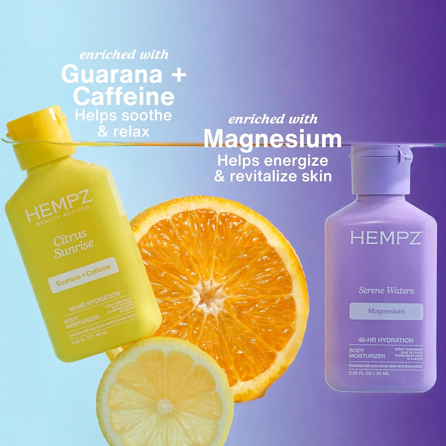 image:imageHempz Mini Body Lotion Duo Magnesium amp Arnica Nighttime Lotion and Citrus Sunrise Citrus Scented Body Lotion Hydrating Travel Size Body Care Set 2 Pack 225 fl oz Each